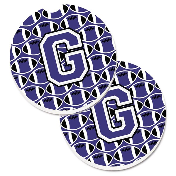 Carolines Treasures Letter G Football Purple and White Cup Holder Car Coaster, PK2 CJ1068-GCARC - main